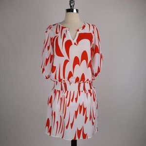 🌺 Diane Von Furstenberg Red White Silk Dress Top Blouse Boho Abstract Vtg Sz 6
